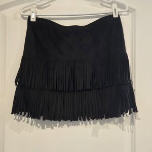 Hollister Black Tiered Fringe Mini Skirt | Western Boho Size Medium